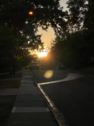 Sun-kissed streets and a sky on fire.